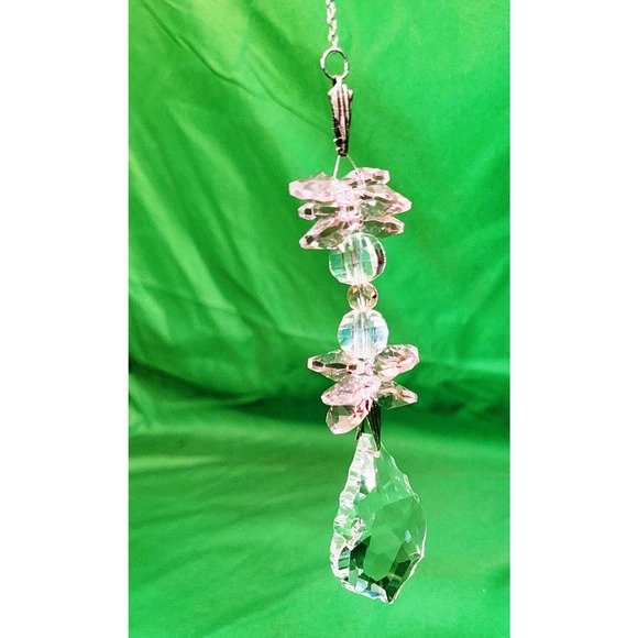 Handmade Other - Silver Pink Clear Crystal Beads Beaded Fancy Prism Suncatcher Window Sun Hanging